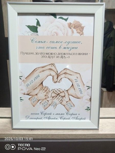 Семейные постеры с ручками детей, вашими именами и датами рождения
