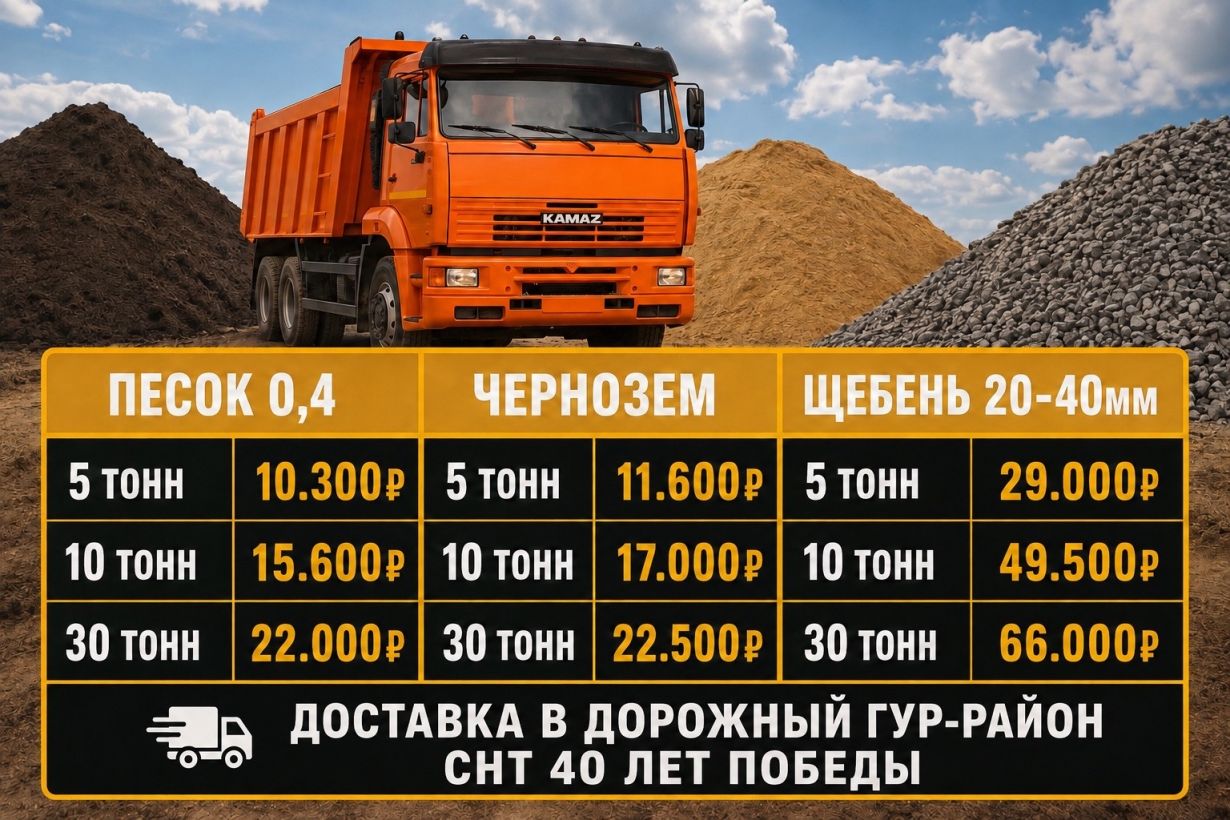 Песок, чернозем, щебень доставка