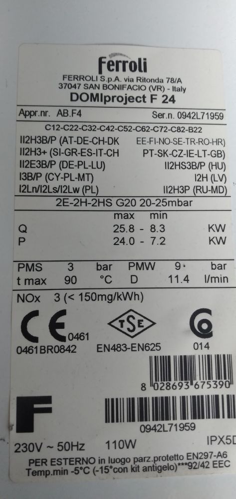 Продам газовый котёл FERROLI 24
